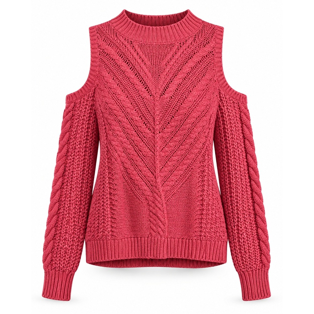 Aeropostale Cold Shoulder Cable Knit Sweater XL Pink Coral Y2K Mock Neck Cotton